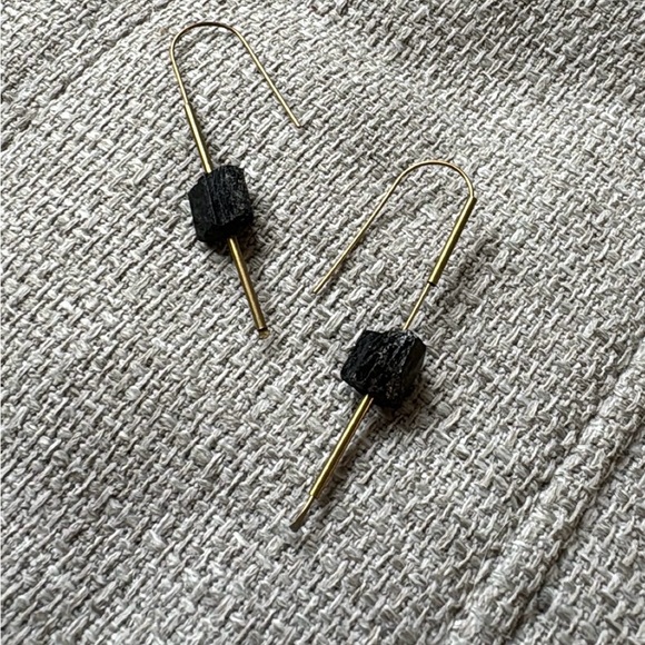 Raw black obsidian gemstone earrings - Picture 1 of 3